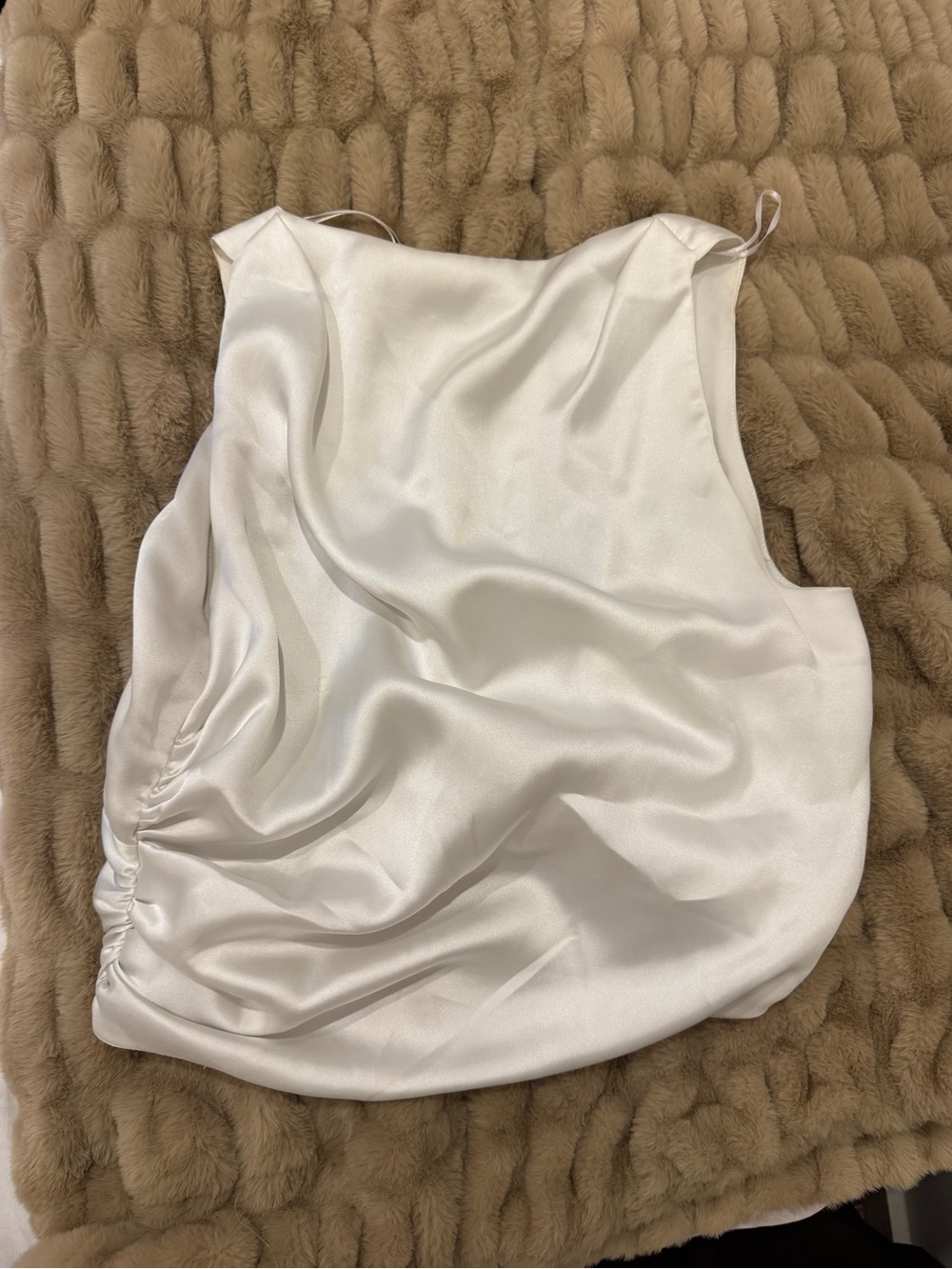 Zara Ivory Satin Drape Tank Top